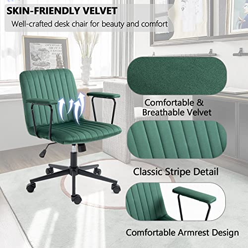 Homvent Modern Velvet Home Office Desk Chair Adjustable Swivel Computer Task Chair With Wheels Accent Armchair Cute Desk Chair Vanity Chair For Small Space, Living Room, Make-Up, Studying Green #TOP4