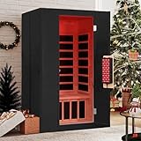 springspa Full Spectrum Infrared Sauna, 2 Person Infrared Saunas with Red Light Therapy for Home, Canadian Hemlock Wooden Indoor Sauna Spa Room with 7 Chromotherapy Lights, Bluetooth Speakers