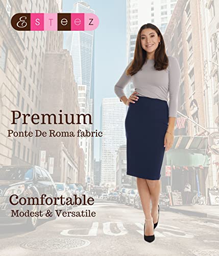Esteez Womens Pencil Skirt - Knee Length Pencil Skirts For Women Summer - Womens Navy Pencil Skirt - Bodycon Midi Pencil Skirt - Women Skirts Knee Length - Houston (Ex802139 Navy 2) #TOP1