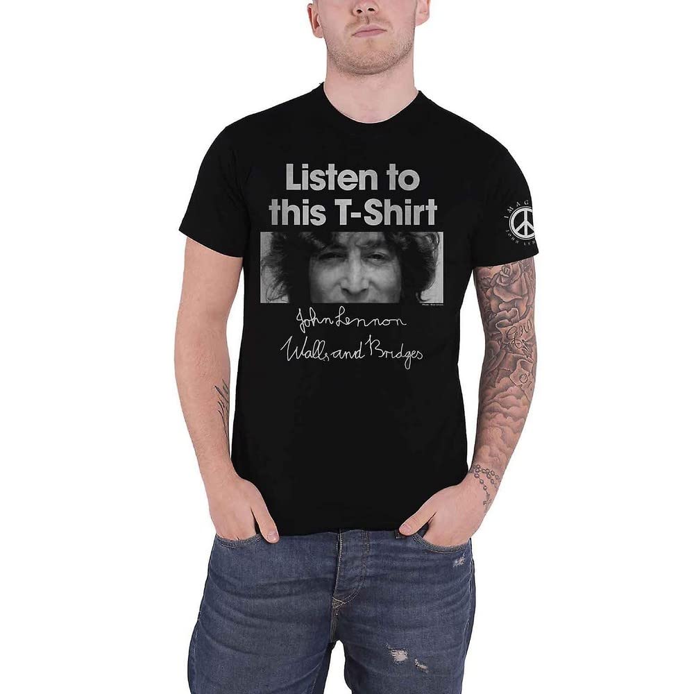 John Lennon Men's Listen Regular Fit Crew Neck Short Sleeve T - Shirt, Black (Black Black), Medium (Manufacturer Size:Medium)