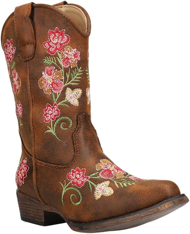 ROPER Kids Girls Juliet Embroidery Snip Toe Casual Boots Mid Calf