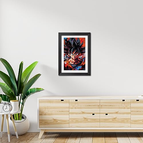 Image of TenorArts Goku Photo Frame Dragon Ball Z Anime Laminated Poster Framed Painting with Matt Finish Black Textures (12inches x 9inches)