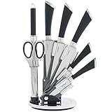 VonShef Premium 7 Piece Professional Stainless Steel Knife Set with Soft Grip Handles includes Revolving Block