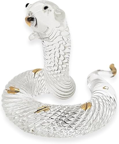 Pequeña figura de serpiente de cristal con cabeza de elevación de oro transparente de 2 pulgadas de largo, arte de animales coleccionables,