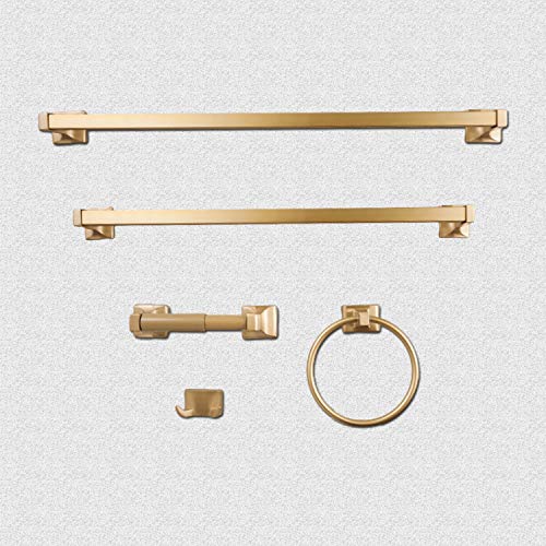 Sento Cellar Classic Bathroom Accessories Set, Heavy Duty Metal Bath Hardware Set Wall Mounted, Includes Robe Hook, Toilet Paper Holder, Towel Ring, 18” & 24” Towel Bar (5-Piece, Satin Brass) #TOP2