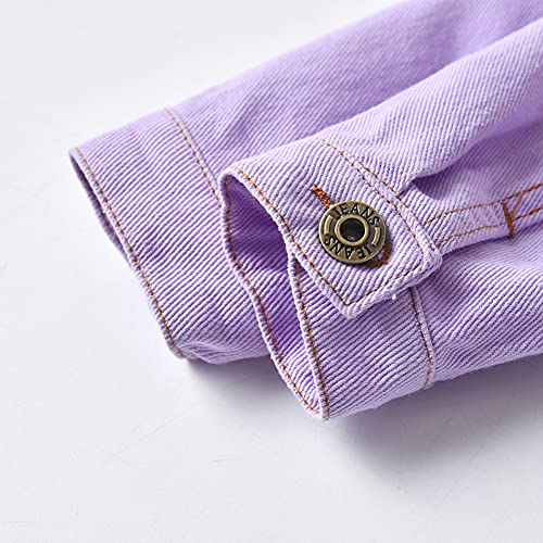Iwemek Toddler Baby Girls Boys Tie-Dye Ripped Denim Jacket Long Sleeve Button Down Trucker Jeans Jacket Top Coat Overcoat Basic Casual Spring Fall Cowboy Outerwear For Kids Purple 6-7 Years #TOP2