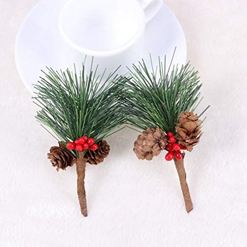10pcs Christmas Pine Needles Artificial Pine Picks with Cones Berries Bouquets for Christmas Tree Wreaths Holiday Party Decorations