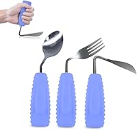 Vista 10 de Adaptive Utensils - Cuchillo y tenedor en ángulo para temblores de manos, parkinson, utensilios pesados con asas antideslizantes de fácil agarre