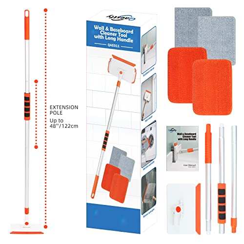Qaestfy Wall & Skirting Board Cleaner Mop Tool with 122cm Long Handle for Cleaning Baseboard Window Floor Ceiling Bathtub Tub Tile Scrubber Brush Duster with 4 Reusable Pads - Image 6