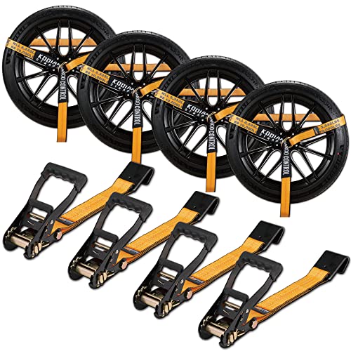Zapadkowy pasek do opon samochodowych (4 PK) z płaskim hakiem do przyczep - 5 cm x 30 cm - odporny na przecięcie i rozdarcie - wytrzymałe obciążenie robocze 1,511.8 kg KODIAK STRAPS..