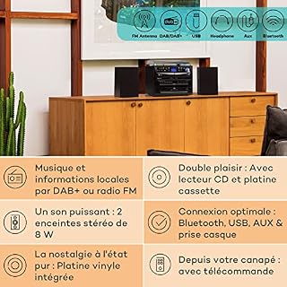 Auna Platine Vinyle Bluetooth, Tourne Disque Vinyle CD USD Bluetooth avec Haut Parleur, Tourne-disques Audio Vinyle 33… – Image 2