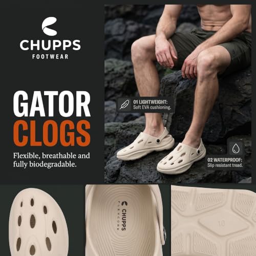 Image of CHUPPS Gator Clogs for Men | Lightweight EVA Clogs | Anti-Slip Sole | Cushioned Footbed | Breathable Ventilation | Adjustable Back Strap | Waterproof Casual Garden Clogs for Men