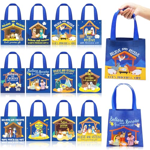 Cosblank 36 Pcs Christmas Nativity Gift Bags Jesus Tote Bags Non Woven