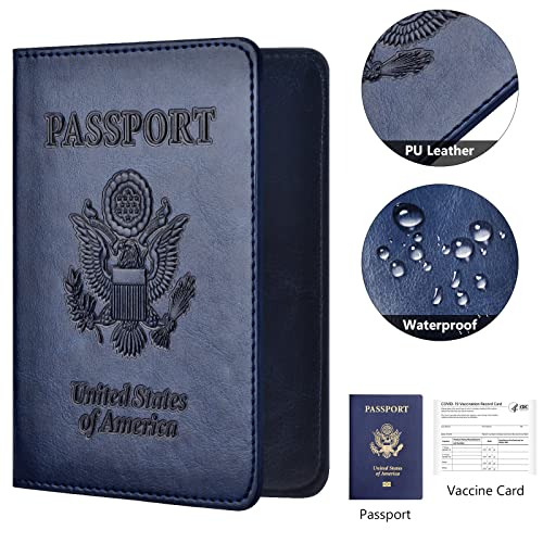 2Pack Passport Holder, Passport And Vaccine Card Holder Combo, Passport Holder Vaccine Card Slot, Passport Wallet, Passport Cover, Passport Case, Passport Holder Women Men (Ca-Dark Blue+Rose Gold) #TOP2