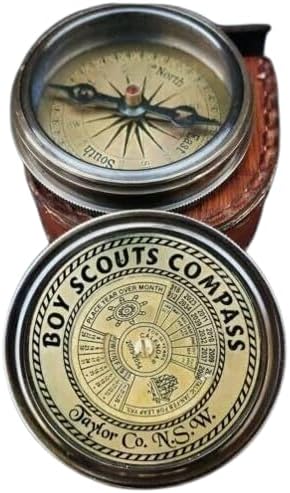 Handmade Boy Scouts Compass with Leather Case, Vintage Style Brass Navigation Tool, Decorative Collectible