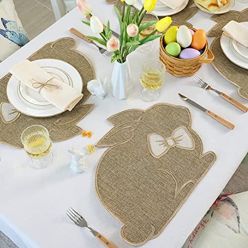 Feuille Easter Placemats Set Of 4 – Bunny Placemats For Easter Natural Color With Bowtie, Polyester Spring Placemats For Easter Decorations #TOP5