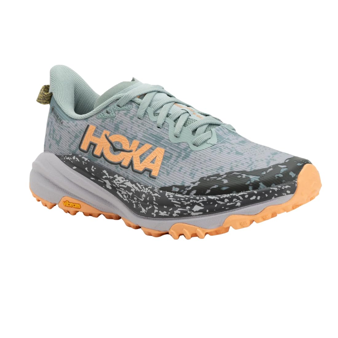 HOKA Speedgoat 6 GTX Chaussures de Trail Running Femme, Gore-Tex®, Semelle Vibram®, Jade/Gris cendré