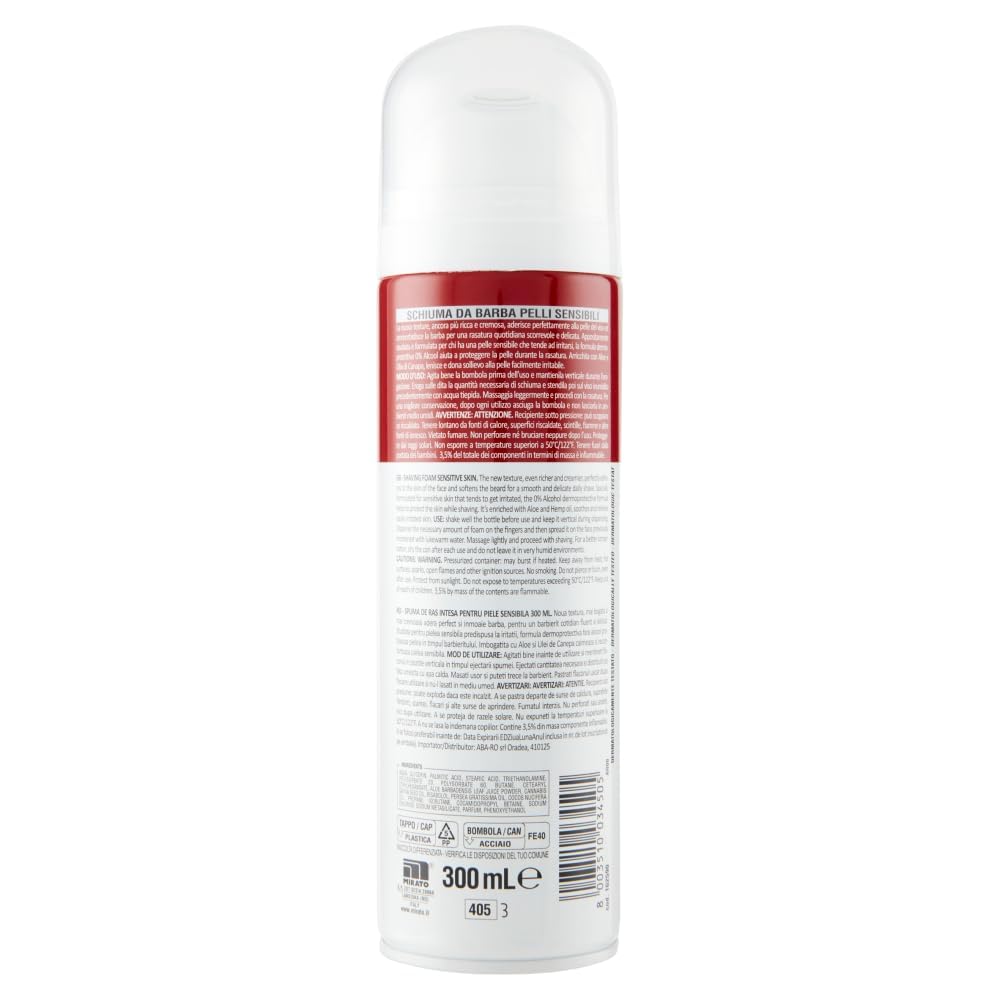 Intesa Pour Homme - 4 schiuma da barba per pelli sensibili, con aloe e olio di canapa, 0% alcol, 300 ml, + portachiavi Italy Shop Service gratuito