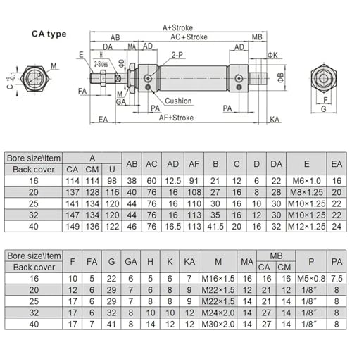 Vérin pneumatique robuste en acier inoxydable série MA32