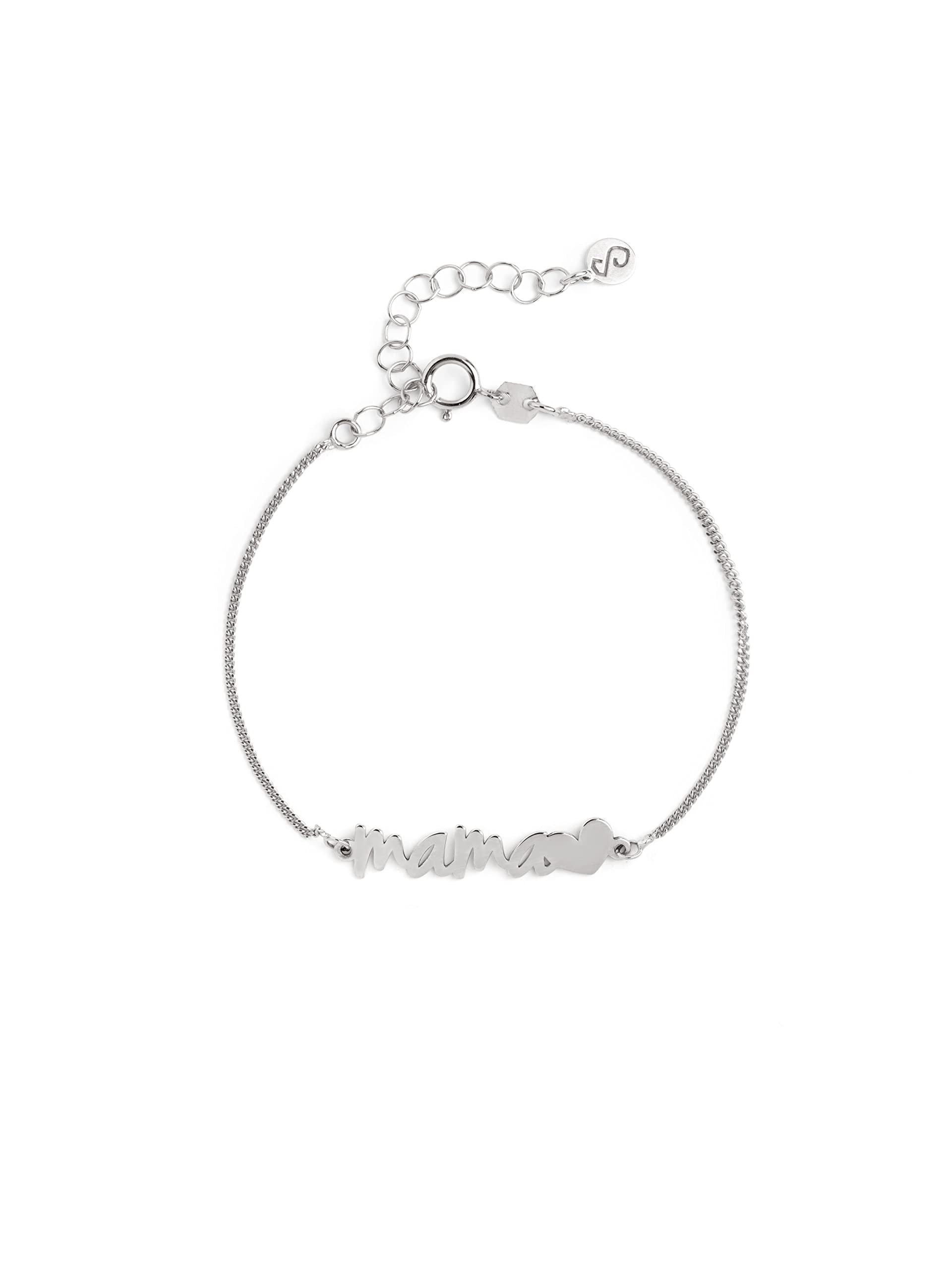SINGULARUPulsera Mamá Heart - Pulsera en Plata de Ley 925 con Acabado Baño de Oro. Oro Rosa de 18 Kt. O Rodio- Talla Unica - Largo de cadena 17.5 cm - Joyas para Mujer - Varios Acabados