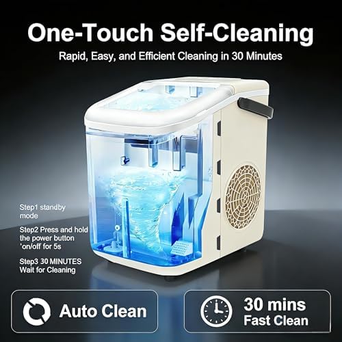 BAYANY Countertop Ice Maker with Handle, Small Portable Self-Cleaning Ice Machine with Basket and Scoop, 26lbs/24H, 9 Ice Cubes in 6 Mins, for Home, Kitchen, Parties, Camping - 5