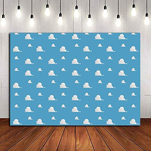 Blue Sky White Cloud Step and Repeat Photography Backdrop Newborn Baby Shower Cartoon Boy Story Party Decorations Photo Background Studio Props Vinyl 5x3ft Boy Girls Birthday Banner Cake Table Decor by Fanghui - Image 2
