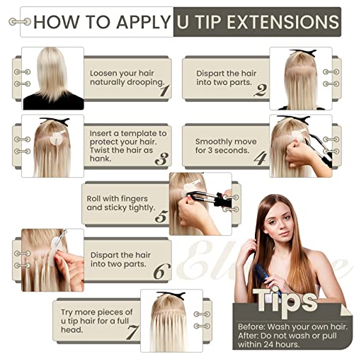 Elailite U Tip Hair Extensions Human Hair V3.0 Keratin Bonded Real Hair 40G/50S 14 Inch Glue Heat Fusion 100% Seamless Silky Natural Straight#18 Sandy Blonde Balayage #613 Bleach Blonde #TOP5