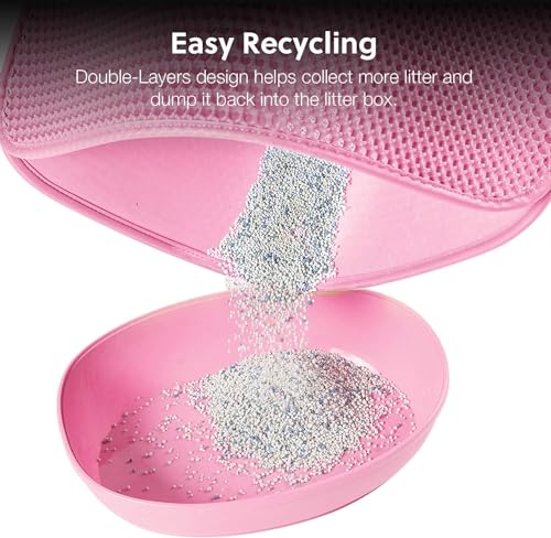 Image of Cat Litter Mat 12x12 Inch - Double Layer Open Edge Design, Waterproof & Urine Proof, EVA Material, Durable and Washable Litter Trapping Mat (Pink)