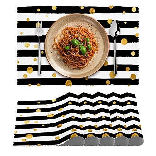 Placemats Set Of 6 Dining Table Place Mats Cloth Placemats Kitchen Table Mats Indoor Outdoor Placemat, Modern Art Geometric Stripes Polka Dot Gold #TOP1