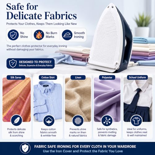 Image of Steam Iron Teflon Shoe Cover for Steam & Dry Iron | Non Stick Iron Plate Cover | Heat Resistant Soleplate Protector | Prevents Shine, Scorch & Burn Marks | Universal Fit Iron Cover