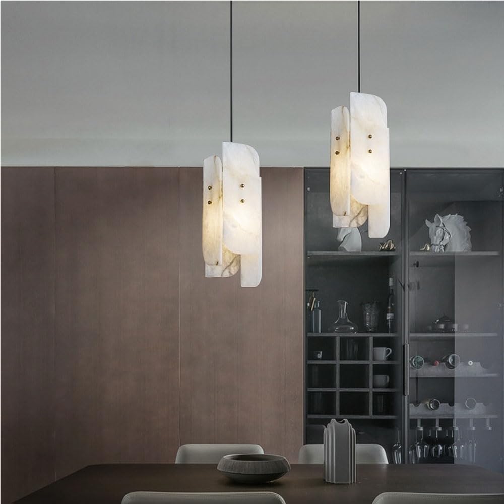 Modern Kitchen Island Pendant Light Vintage Alabaster Stone Shade Hanging Lamp White Marble Ceiling Lighting Fixture Chandelier for Bedroom Living Room Dining Room E26/E27 Base