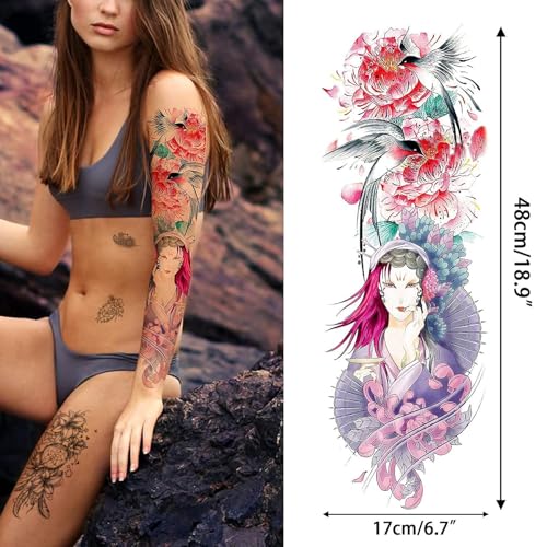 Image of Aresvns Flowers Full Arm and Half Sleeves Temporary Tattoo for Women Girls
