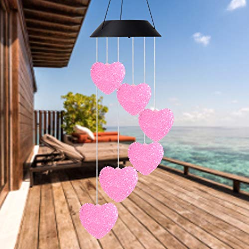 Heart Solar Wind Chime Outdoor,Gifts For All Mother/Grandma/Women/Aunt/Daughter/Friend/Niece/Sister, Mom Birthday Gift, Gardening Gift,Windchimes Outside, Perfect For Patio, Garden,Terrace #TOP4