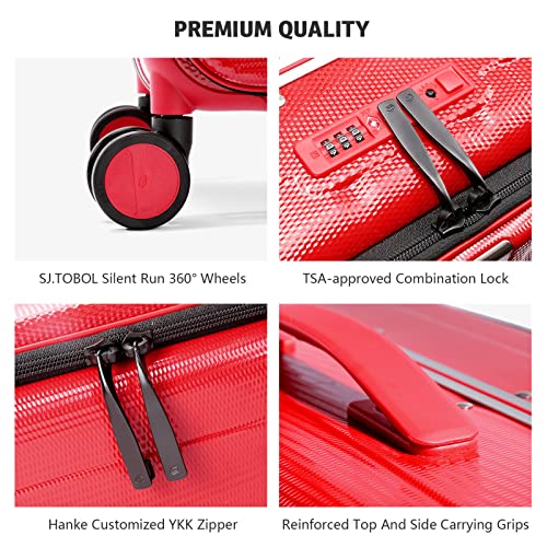 Hanke Lightweight Hardside Luggage 8 Spinner Silent Wheels Travel Suitcase, Red, Carry-On 20-Inch #TOP2