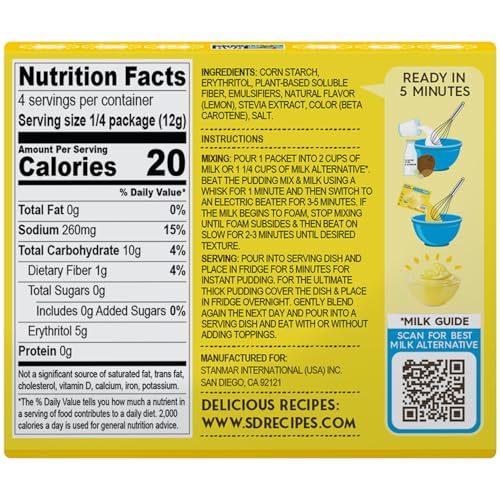Image of Simply Delish Instant Delicious Lemon 6 Pack Pudding Mix - Delicious Guilt Free Desserts - All Natural, Sugar Free, Non GMO, Gluten Free, Fat Free, & Vegan
