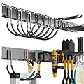CRXCRC Shed Tool Organizer Wall Mount, 64inch Heavy Duty Garden Tool organizer Storage System, Easy Install With 10 Adjustable Hooks, For Garage, Basement, Shed, Workshop(Black)