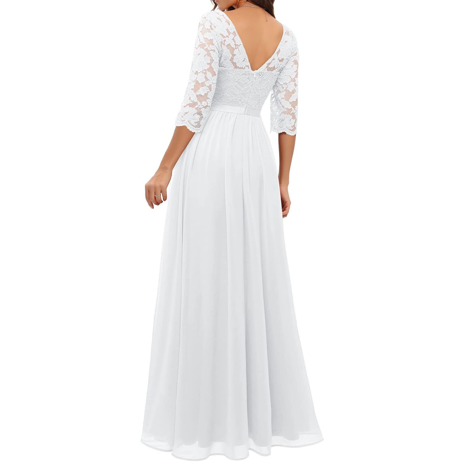 Abendkleider Elegant Für Hochzeit Festliche Kleid Hochzeitsgast Damen Lang Chiffon Abendkleid Spitze A Linie Ballkleid Frauen V Ausschnitt Partykleid Hohe Taille Brautjungfernkleider