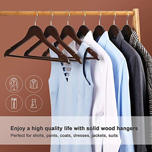 Image of Wooden Hangers for Clothes Hanging | Heavy Duty Coat Hangers with 360 Swivel Hook & Non-Slip Notches | Natural Wood Suit Hangers for Shirts, Blazer, Dresses & Saree (6, Walnut)