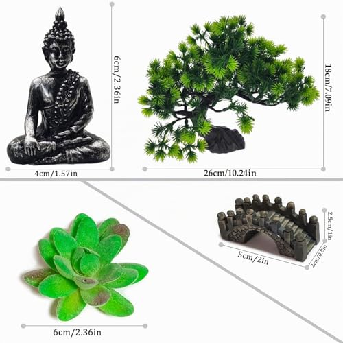 LuXianYS Japoński mini zen zestaw ogrodowy 30 x 20 cm, mini ogród skalny zestaw upominkowy, ogród zen dekoracja domu, zestaw upominkowy do medytacji, ogród piaskowy zen budda do medytacji, relaksu i
