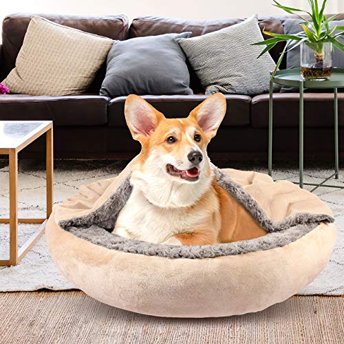Gasur Small Dog Bed & Cat Bed, Round Donut Calming Dog Beds For Small Dogs, Anti-Anxiety Cave Bed With Hooded Blanket, Cozy Puppy Bed And Cat Beds For Indoor Cats, Machine Washable Pet Bed 26" #TOP7