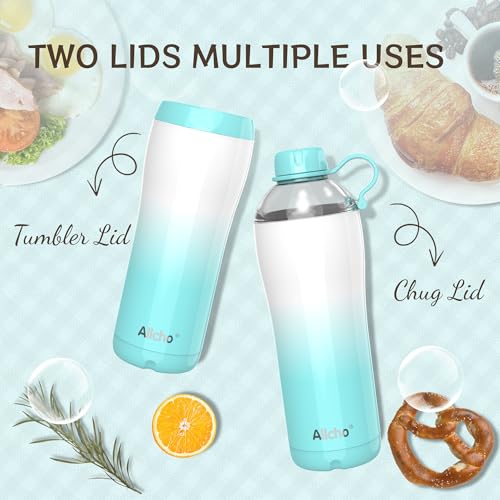 Image of Insulated Water Bottle for Women, 24 oz Stainless Steel Water Bottles, Double Walled, 2 Lids (Chug & Tumbler) - Hydrate & Caffeinate,Available Gift Wrapping