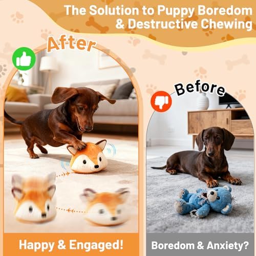 Interactive Fox Puppy Toy for Anxiety & Boredom Relief — top-down angle highlighting key features
