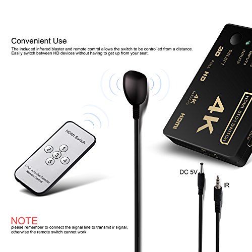 HDMI Switch 5X1, Support HDCP 1080p 5 in 1 Out HDMI Switcher 4K Intelligent 5 Port 4K HDMI Auto Switcher Box Audio/Video Switcher Adapter Compatible with 4K Ultra HD Resolution for PC Xbox(5 in 1 Out)