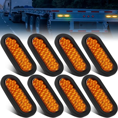 Sumind 8 Pcs 6" Oval LED Trailer Tail Lights, 24 LED Trailer Marker Lights 12v Brake Stop Ip67 Waterproof Sealed Flush Mount for Truck Rv Boat (Amber) by Sumind - Used condition - US$37.95
