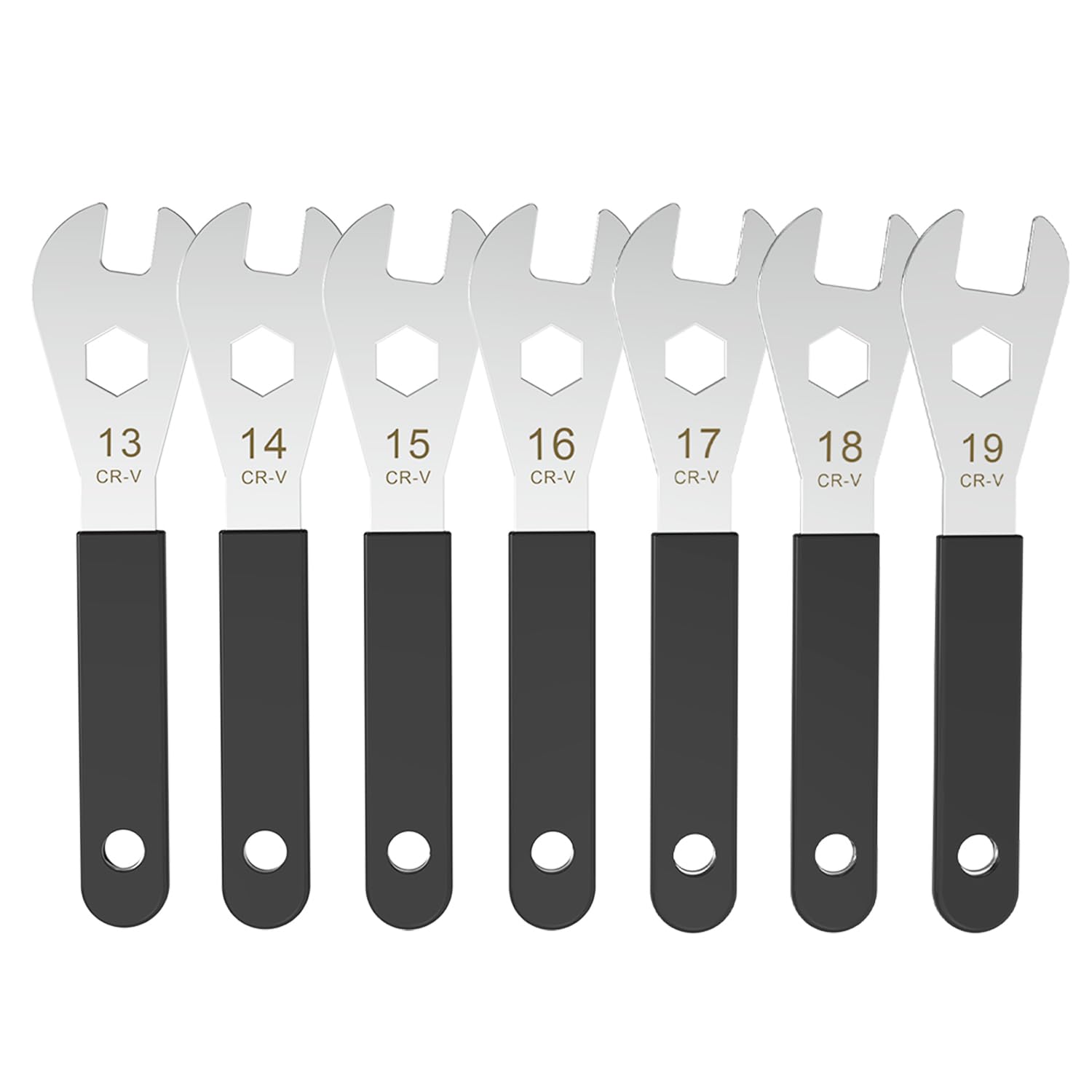 7-teiliges dünnes Nabenkegelschlüssel-Set, Cr-V-Stahl + Ni-Cr-Beschichtung, super harte Fahrrad-Radnaben-Achsenmutter-Installations-Entferner-Werkzeug, 2 mm, ultradünn, 13–19 mm