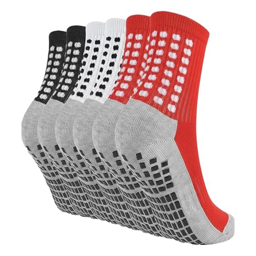 Grip Soccer Socks for Boys, Non Slip Athletic Football Socks with Cushion Sole for Youth Sports, Arch Support and Breathable, 6 Pairs - Leralsta
