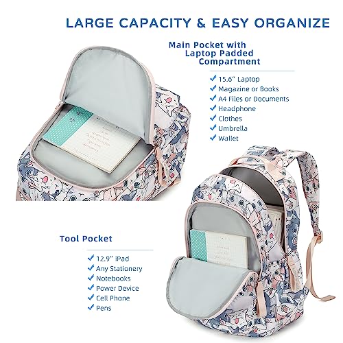 Girls Backpack 15.6 Inch Laptop School Bag Cute Kids Kindergarten Elementary Backpacks Middle Schoolbag Large Bookbags for Women Teens Students Anti Theft Travel Daypack 5