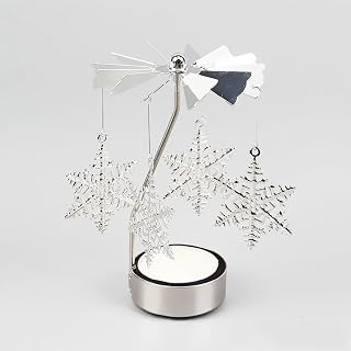 Rotating Candle Holder, Gold Carousel Candle Spinner Flying Angels Tea Lights Candle Holder for Christmas, Wedding, Home Decor(Snowflake,Silver)