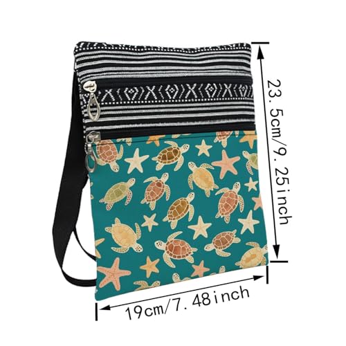 Starfish Sea Turtle Messenger Bag Small Ethnic Pattern Adjustable Strap Crossbody Zipper Pouch Starfish Sea Turtle Phone Organizer Wallet Cute Shoulder Handbag for Women Friends2