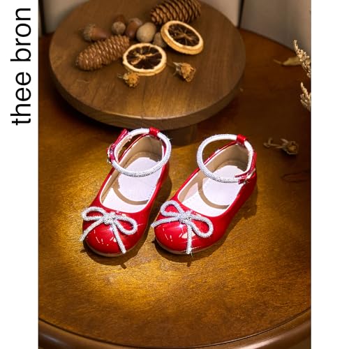 THEE BRON Girls Mary Jane Ballet Flats Toddler Flower Girls Dress Shoes for Party Wedding(AF336 Red/9M)